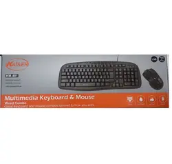 کیبورد و موس سیمی KAISER KM-491 ضد آب / موس 3 کلید / کیبورد مولتی مدیا با 8 کلید کاربردی / کیبورد و موس کلید و کلیک نرم با دقت و مقاومت بالا در ضرب مداوم / تک پک جعبه ای