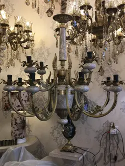 لوستر برنز برنجی 12شاخه ارغوان ترکیب سنگ