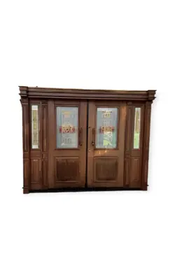 درب ضد سرقت | دو لنگه | رویه گردو | برجسته اکونومی | شیشه خور | کد 4095