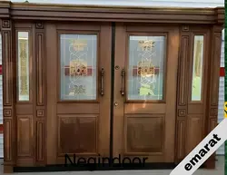 درب ضد سرقت | دو لنگه | رویه گردو | برجسته اکونومی | شیشه خور | کد 4095