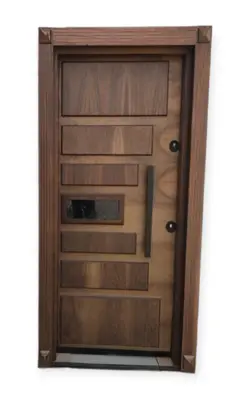 درب ضد سرقت | روکش گردو PVC | برجسته اکونومی | کد 4122