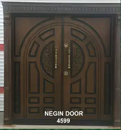 درب ضد سرقت | 2 لنگه | روکش گردو | برجسته اکونومی | کد 4599