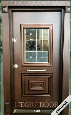 درب ضد سرقت | روکش گردو | برجسته اکونومی | شیشه خور | کد 4055