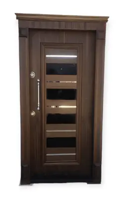 درب ضد سرقت | روکش گردو PVC | برجسته اکونومی | کد 4067