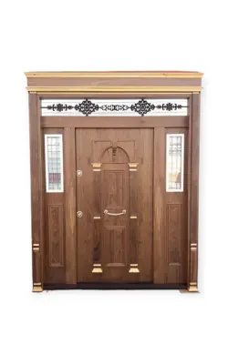 درب ضد سرقت | رویه گردو | برجسته لوکس | شیشه خور | کد 4093