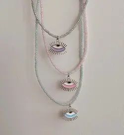 گردنبند نقره و منجوق زنانه طرح چشم مژه دار