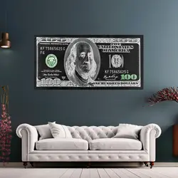 تابلو بوم طرح دلار سیاه و سفید