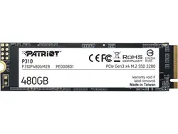 هارد درایو اس اس دی (SSD) پاتریوت (Patriot) مدل P310P480GM28 ظرفیت 480 گیگابایت فرم فاکتور M.2-2280 رابط NVMe - تجهیزات شبکه
