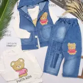 سه تیکه دخترانه لی طرحbear کت و شلوار لی تی شرت پنبه بسیار با کیفیت