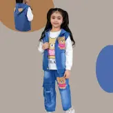 سه تیکه دخترانه لی طرحbear کت و شلوار لی تی شرت پنبه بسیار با کیفیت