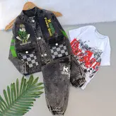 ست سه تیکه پسرانه لی گرم بالا کت شلوار و تیشرت