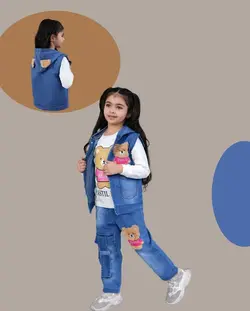 ست سه تیکه لی دخترانه وست شلوار لب بلوز پنبه