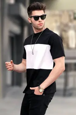 تیشرت مردانه مشکی سفید برند madmext  