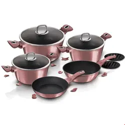 سرویس قابلمه ماهیتابه زیر لیوانی 10 پارچه برلینگر هاوس مجارستان BerlingerHaus 10-PIECE COOKWARE SET BERLINGER HAUS BH/6043 I-ROSE COLLECTION