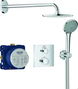 ست شیرآلات دوش حمام توکار گروهه آلمان GROHE Grohtherm mit Rainshower Cosmopolitan 210 Design eckig Chrom 34734000