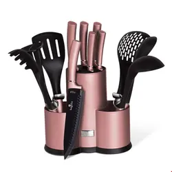 ست چاقو آشپزخانه 12 پارچه با کفیر ملاقه برلینگر هاوس مجارستان BERLINGER HAUS KNIFE / UTENSILS SET BH/6252 I-ROSE COLLECTION