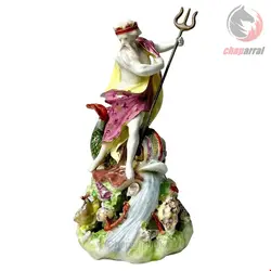 مجسمه نقاشی با دست دکوری چینی آنتیک قدیمی Derby Porzellanfigur von Neptun mit Delphin Rokoko um 1765