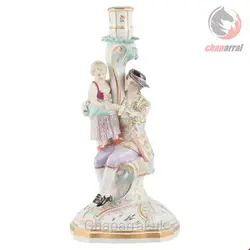 مجسمه شمعدان نقاشی با دست دکوری چینی آنتیک قدیمی مایسن آلمان Großer antiker Meissener Kerzenständer aus handbemaltem Porzellan 19 Jahrhundert