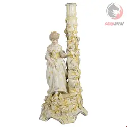 مجسمه شمعدان نقاشی با دست دکوری چینی آنتیک قدیمی مایسن آلمان Antiker deutscher Meissener Kerzenständer aus handbemaltem und vergoldetem Porzellan