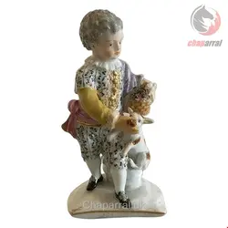 مجسمه دکوری چینی آنتیک قدیمی مایسن آلمان Meissener Figur eines Jungen mit Hund