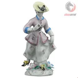 مجسمه دکوری چینی آنتیک قدیمی بو انگلستان Figur Läuferndes Mädchen Porzellanfabrik mit Schleife um 1756
