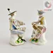 مجسمه نقاشی با دست دکوری چینی آنتیک قدیمی بو انگلستان Paar Porzellanfiguren mit Bogenschleife Arlecchino und Columbina Rokoko um 1758