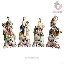 مجسمه نقاشی با دست دکوری چینی آنتیک قدیمی komplettes Porzellanfiguren Set mit Schleife Die vier Elemente Rokoko um 1765