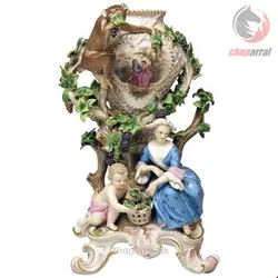 مجسمه گلدان دست ساز دکوری چینی آنتیک قدیمی مایسن آلمان Meissener Potpourri Vase mit Weintrauben und Affen Modell 1002 von Eberlein hergestellt um 1860