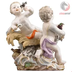 مجسمه نقاشی با دست دکوری چینی آنتیک قدیمی مایسن آلمان  Meissener Porzellan Sommer und Herbst Figurengruppe