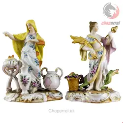 مجسمه نقاشی با دست دکوری چینی آنتیک قدیمی  Allegorische Porzellanfiguren von Aelteste Volkstedter Pozellanfabrik Paar