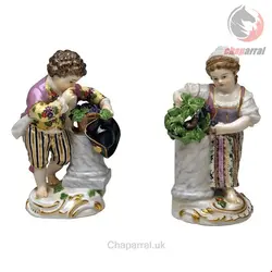 مجسمه دست ساز دکوری چینی آنتیک قدیمی مایسن آلمان Meissen Zwei Kinder Jahreszeiten Figuren The Fall Modell F 24 Acier um 1870