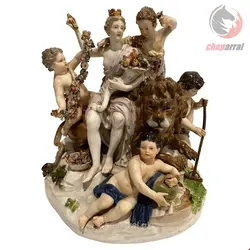 مجسمه دست ساز دکوری چینی آنتیک قدیمی مایسن آلمان Meissener Gruppe von sechs Figuren Allegorie der Erde von Acier Modell D 83