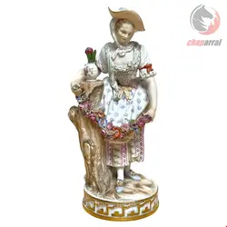 مجسمه نقاشی با دست دکوری چینی آنتیک قدیمی مایسن آلمان  Meissener Figur einer Gärtnerin aus dem 19 Jahrhundert