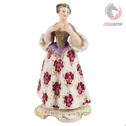 مجسمه دکوری چینی آنتیک قدیمی مایسن آلمان Meissen Porzellanfigur einer Dame in edler Kleidung spätes 19 Jahrhundert