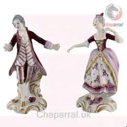 مجسمه نقاشی با دست دکوری چینی آنتیک قدیمی Deutsche antike Porzellanfiguren eines Paares im Rokokostil 19 Jahrhundert