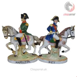 مجسمه دکوری چینی آنتیک قدیمی درسدن آلمان Antike Napoleon Michel Ney auf Pferd Porzellanfiguren Paar Dresden