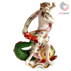 مجسمه نقاشی با دست دکوری چینی آنتیک قدیمی Derby Porzellanfigur von Neptun und Delphin auf einer Muschel um 1785