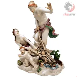 مجسمه دکوری چینی آنتیک قدیمی Meissener Figuren von Kändler Punct Schönheit Fang des Triton Putten Frauen 1935