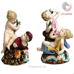 مجسمه دست ساز دکوری چینی آنتیک قدیمی Meissen Zwei Figurengruppen Vier Jahreszeiten Allegorien von Kaendler um 1850