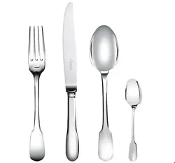 سرویس قاشق چنگال 48 پارچه با روکش نقره کریستوفل فرانسه CHRISTOFLE 48-Piece Silver-Plated Flatware Set with Free Chest