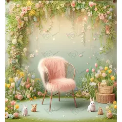 بک دراپ نوزاد و کودک صندلی آهنی پشمالو در باغ بهاری-کد 55056(ویژه عکس گراف)