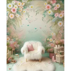 بک دراپ نوزاد مبل پشمالو با پس زمینه گلهای بهاری-کد 55047(ویژه عکس گراف)