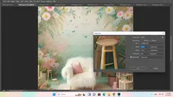 بک دراپ نوزاد مبل پشمالو با پس زمینه گلهای بهاری-کد 55047(ویژه عکس گراف)