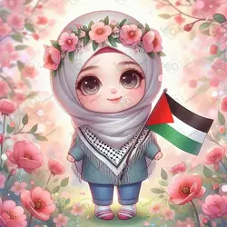 بک گراند کودکانه دختر ریزه میزه با مزه با چفیه و پرچم فلسطین میان گلها-کد 41191(ویژه عکس گراف)