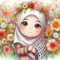 بک گراند کودکانه دختر محجبه کوچولو با چفیه میان گلهای زیبای بهاری-کد 41185(ویژه عکس گراف)