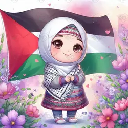 بک گراند کودکانه دختر ناز کوچولوی با حجاب با چفیه و پرچم فلسطین-کد 41180(ویژه عکس گراف)