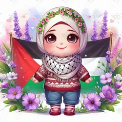 بک گراند کودکانه دختر کوچولوی دوست داشتنی با چفیه و پس زمینه پرچم فلسطین-کد 41179(ویژه عکس گراف)