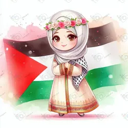 بک گراند کودکانه دختر ناز با حجاب با چفیه و پس زمینه پرچم فلسطین-کد 41174(ویژه عکس گراف)