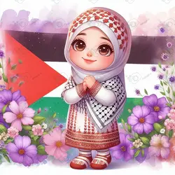 بک گراند کودکانه دختر کوچولوی ناز با چفیه و پس زمینه پرچم فلسطین-کد 41173(ویژه عکس گراف)