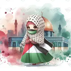 بک گراند کودکانه دختر محجبه ناز با چفیه و پرچم فلسطین کنار مسجدالاقصی-کد 41167(ویژه عکس گراف)